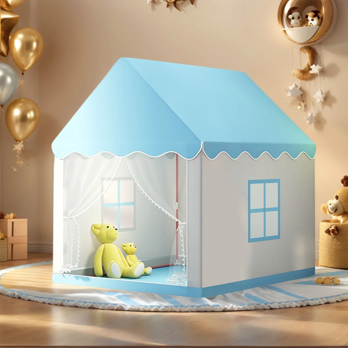 cabane enfant intérieur indoortent bleu grande porte