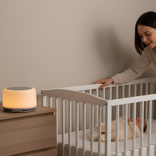 Parent et bébé avec veilleuse white noise