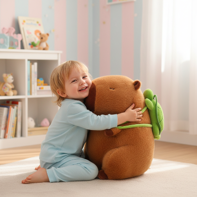 Peluche capybara geante avec enfant capydoux