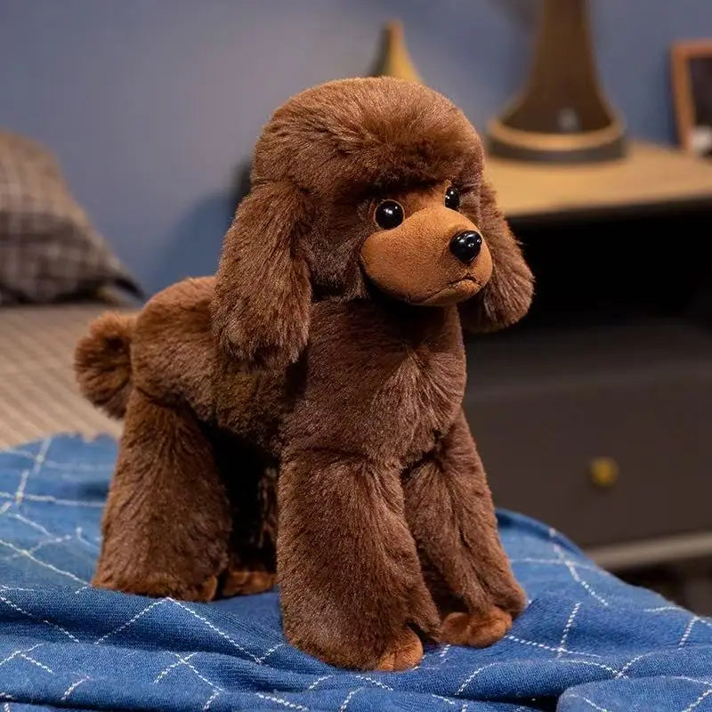 peluche chien realiste caniche longues pattes doudou enfant tout doux dogdoll marron