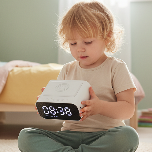 Reveil MirorClock dans les bras d'un enfant