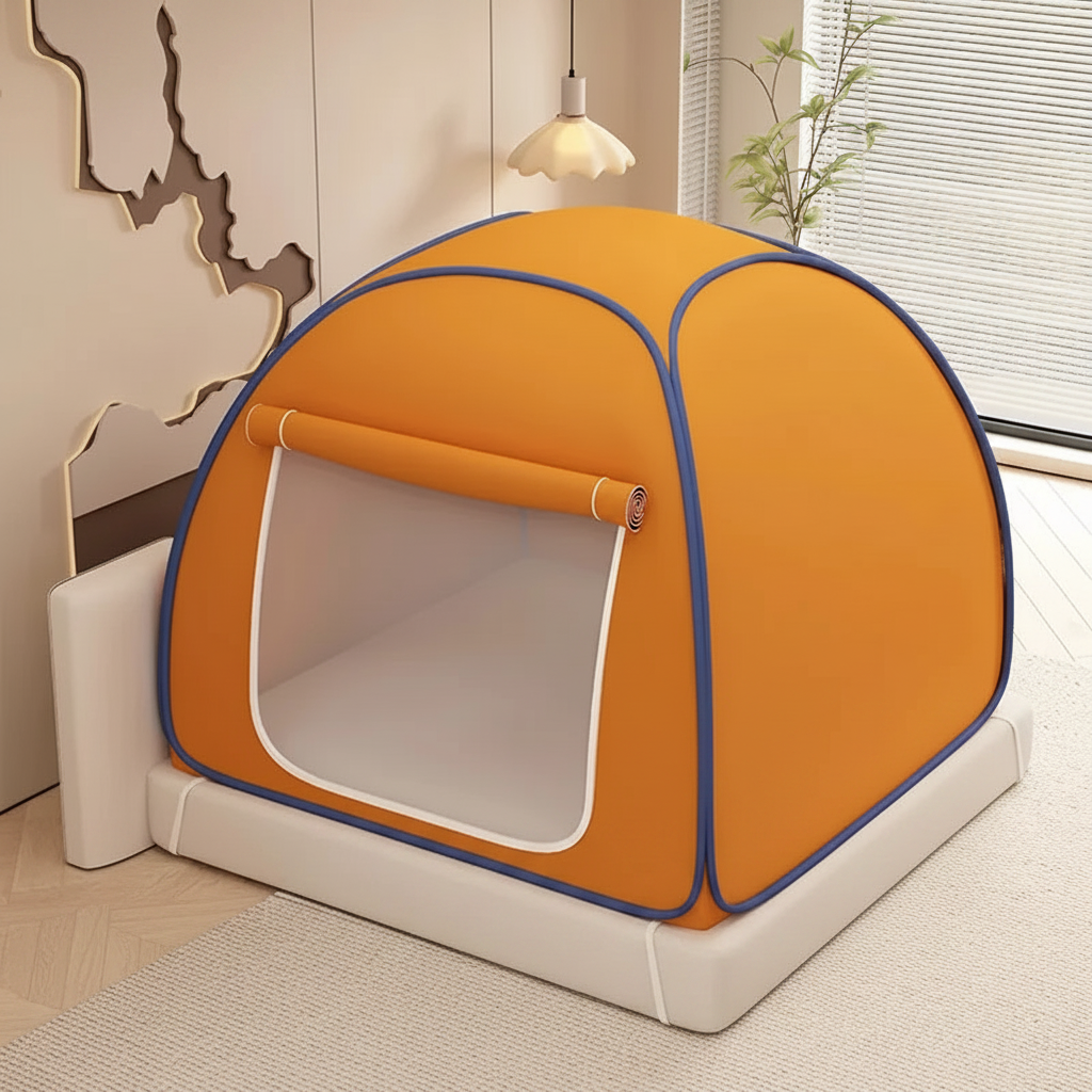 Tente de lit moustiquaire de lit enfant - tente cocon orange bi ouverture hiver et ete dreamguard