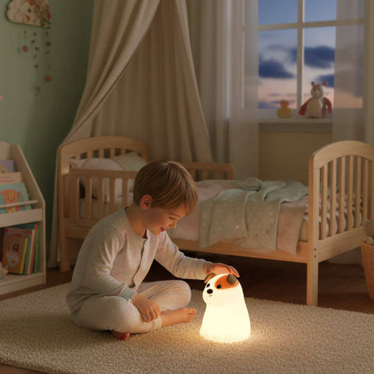 Veilleuse chien – enfant qui explore