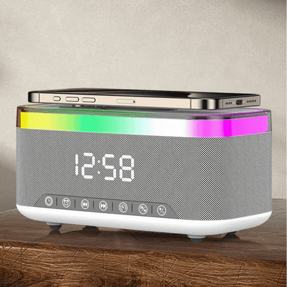 radio réveil bluetooth veilleuse enfant 6-en-1 – enceinte blutooth, chargeur sans fil & affichage led