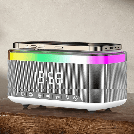 radio réveil bluetooth veilleuse enfant 6-en-1 – enceinte blutooth, chargeur sans fil & affichage led