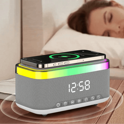 radio réveil bluetooth veilleuse enfant 6-en-1 – enceinte blutooth, chargeur sans fil & affichage led
