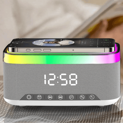 radio réveil bluetooth veilleuse enfant 6-en-1 – enceinte blutooth, chargeur sans fil & affichage led