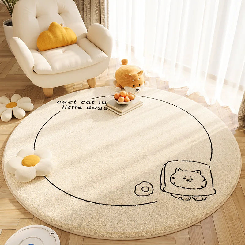 tapis rond - beige visage animal | VikamaCarpet™