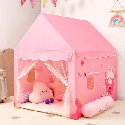 cabane enfant intérieur rose indoortent avec rideau transparent