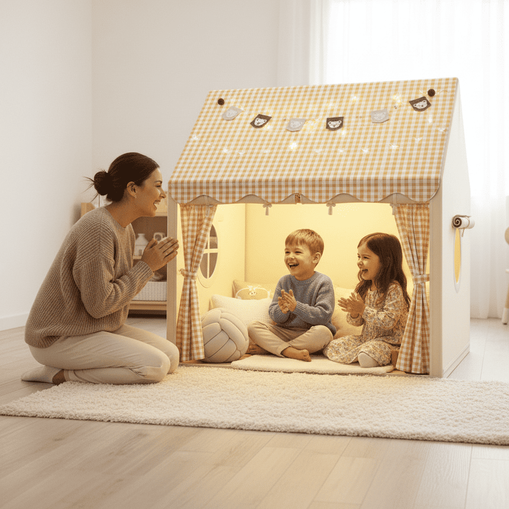 cabane enfant interieur beige | WideTent™ - Mon Univers Enfant