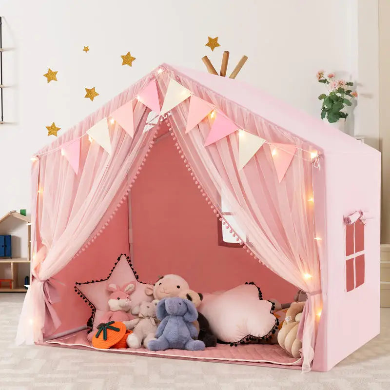 cabane enfant interieur tente de jeu rose avec lumières étoilées dreamhouse