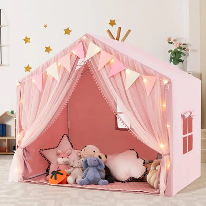 cabane enfant interieur tente de jeu rose avec lumières étoilées dreamhouse