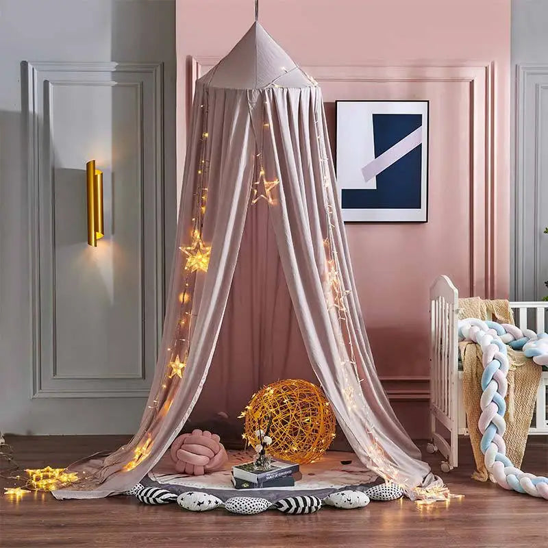 ciel de lit pour fille en dome rose moutarde pinkskykids coin de jeu