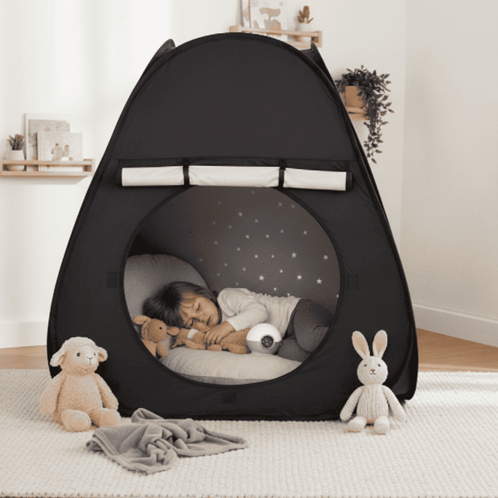 enfant endormi paisiblement dans la tente enfant sensorielle sensoritent