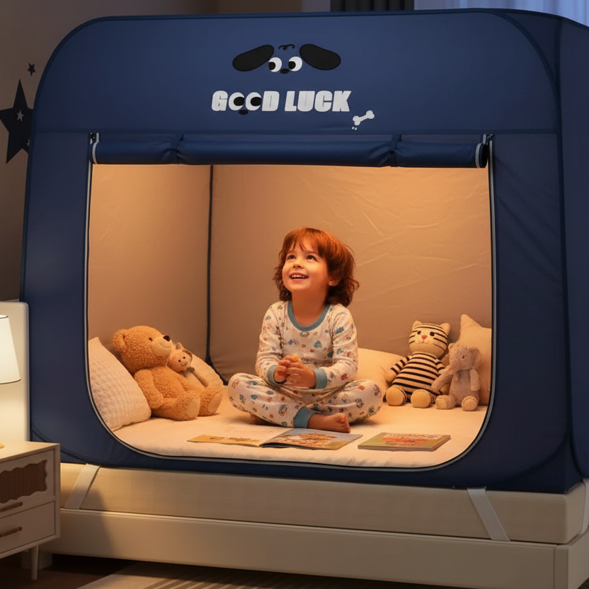 Enfant jouant dans la tente de lit yourte bedyurt