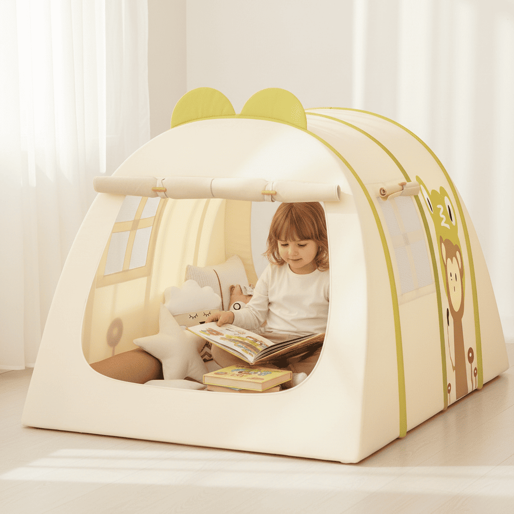 enfant lisant dans tente enfant maison de jeu playcastle
