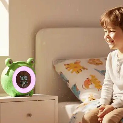 enfants dans chambre avec reveil enfant joyeuxmatin grenouille