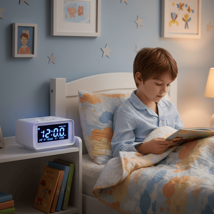 lecture nocturne enfant reveil radio controle led enfant alarme double & affichage lumineux muealarm