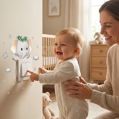maman et enfant admirant les stickers muraux kidsticker