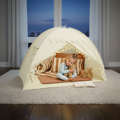 Moment dodo dans la tente de jeu enfant maison de jeu princesse playhouse beige