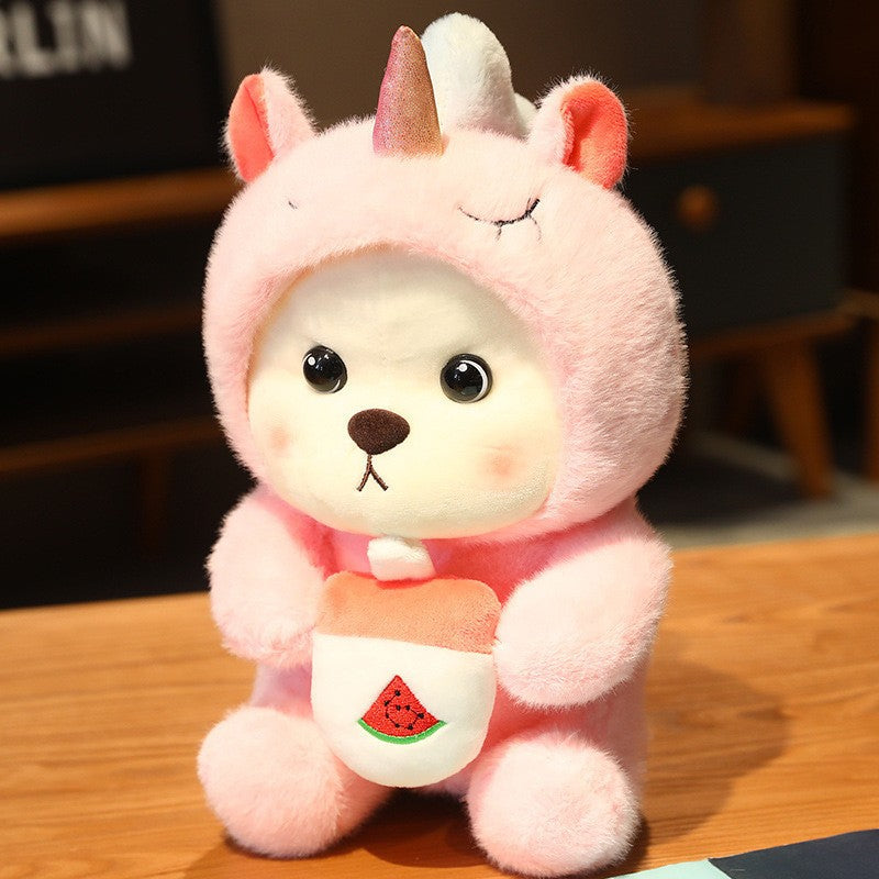 ours peluche transfromable chicours licorne rose