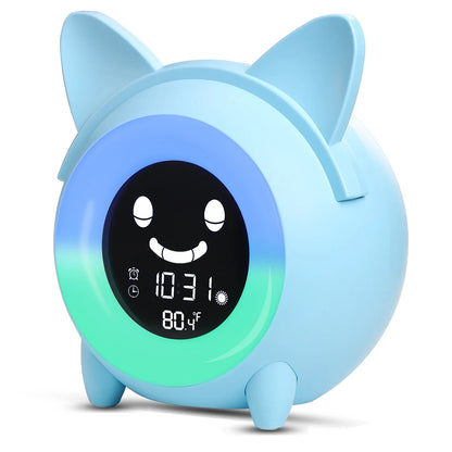 reveil enfant joyeuxmatin chat bleu éveille