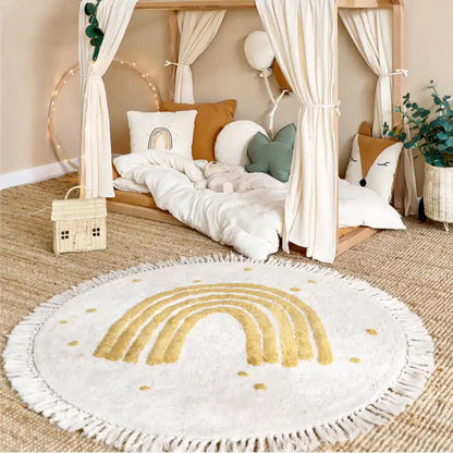 tapis arc en ciel bande beige dans chambre enfant