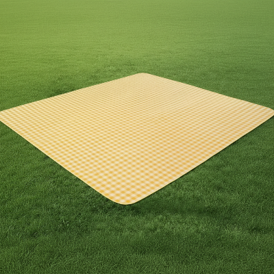 Tapis de pique-nique vichy jaune déplié seul - format carré