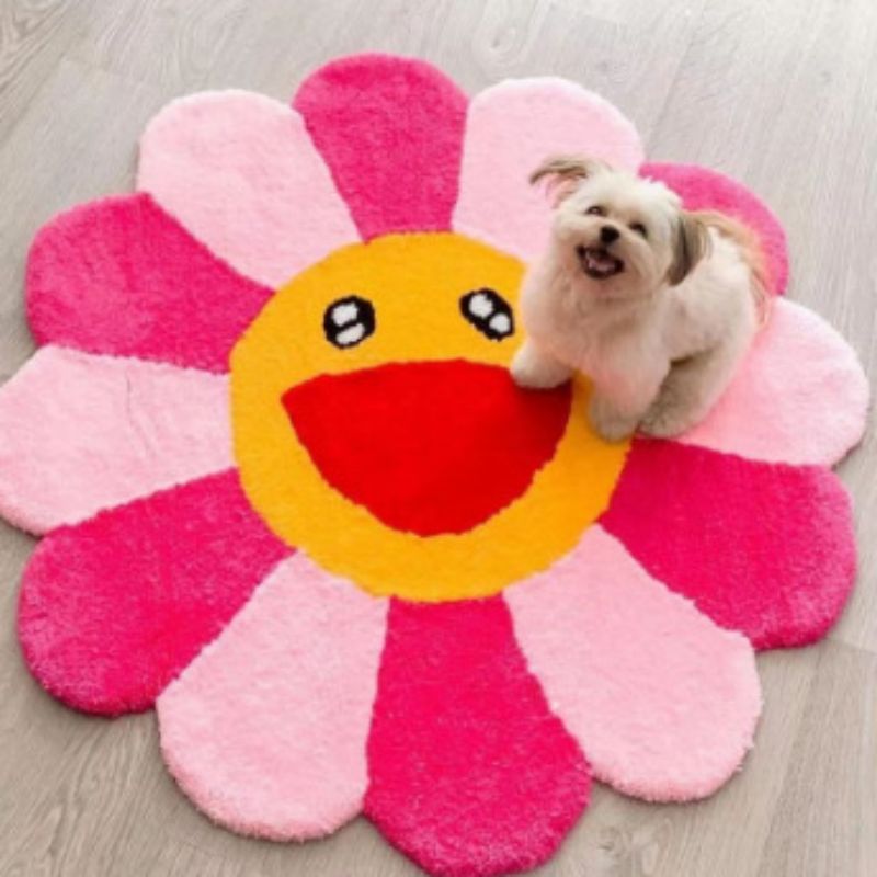 tapis enfant rond visage souriant muekidsmat rose