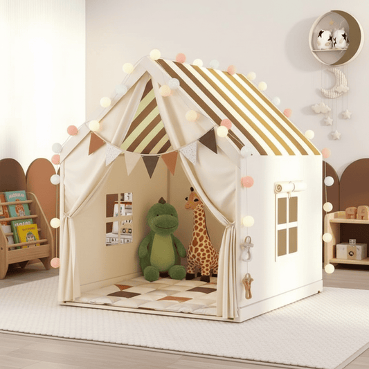 tente cabane enfant rose avec tapis et décorations | MagicNest™
