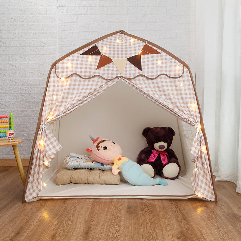 tente de jeu enfant intérieur cabane maison pliable foldtent beige a carreaux