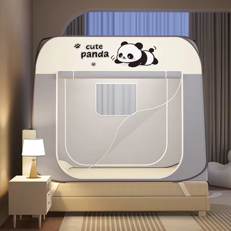 tente de lit enfant yourte rectangulaire gris motif cute panda coupe lumière
