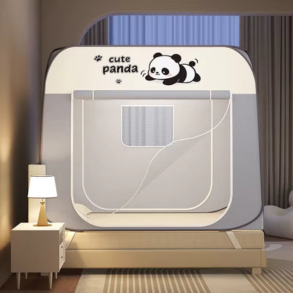tente de lit enfant yourte rectangulaire gris motif cute panda coupe lumière