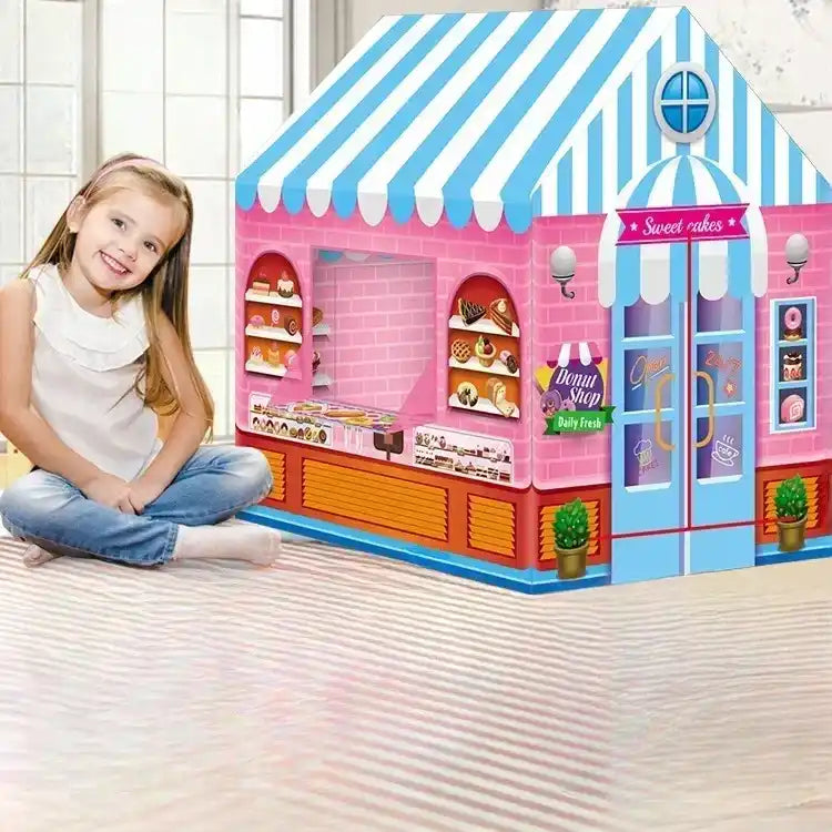 tente enfant cabane toiture bleue theme confiserie