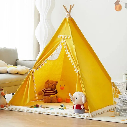 tipi enfant jaune avec peluche