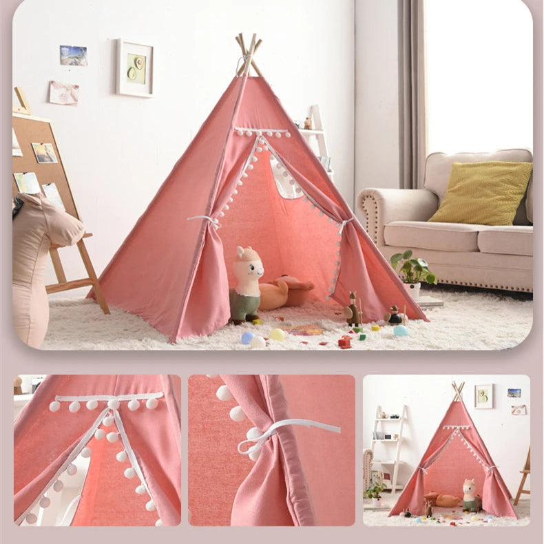 tipi enfant rose polyvalent sur tapis blanc 