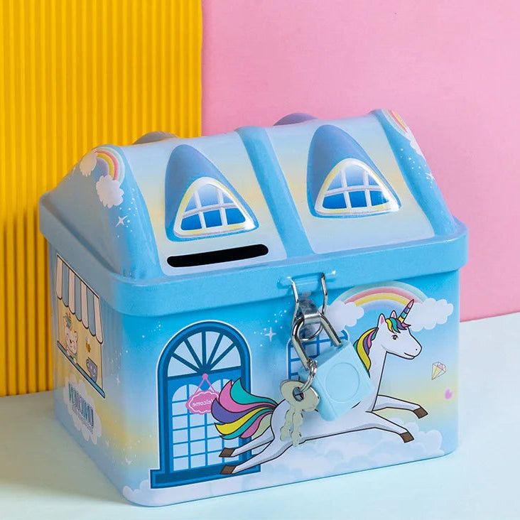 tirelire enfant maison bankbox bleu licorne