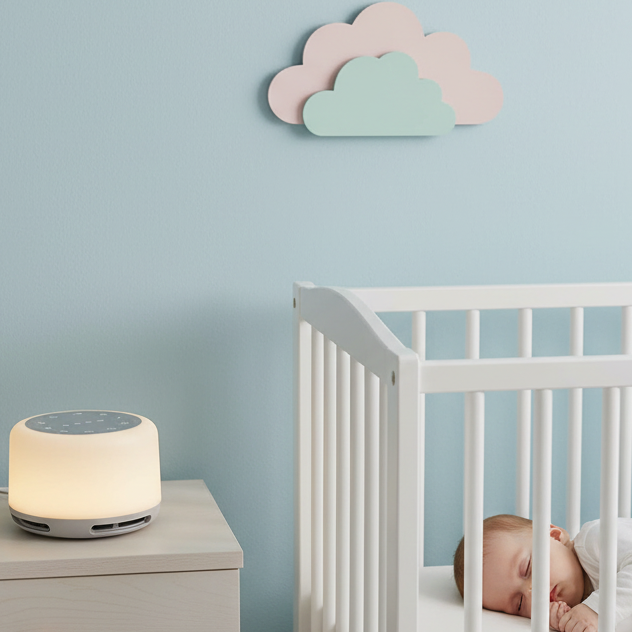 veilleuse white noise au chevet bébé
